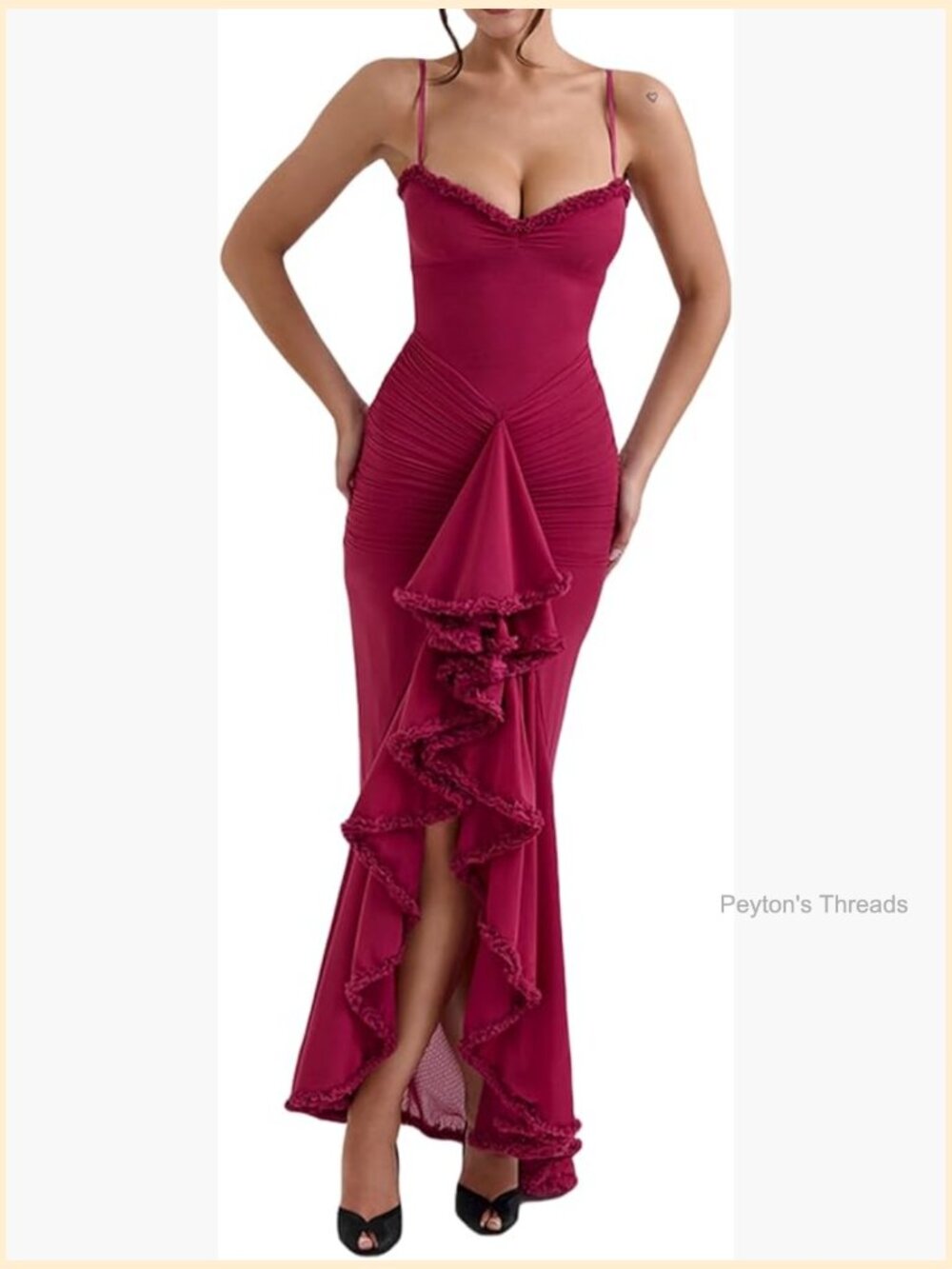 Elegant Mesh Wedding Guest Dress Flowy Ruffle Bodycon Maxi Formal Dress